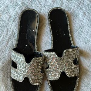 Wild Diva Women's Metallic Slide Sandals